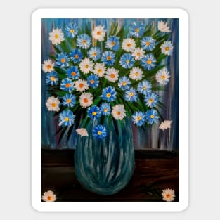 blue and white flowers in a vintage vase Sticker